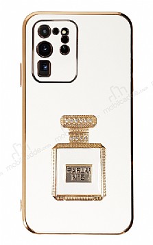Eiroo Samsung Galaxy S20 Ultra Aynal Parfm Standl Beyaz Silikon Klf