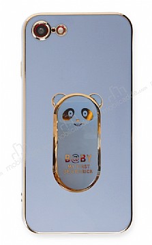 Eiroo iPhone SE 2020 Baby Panda Standl Mavi Silikon Klf