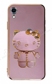 Eiroo iPhone XR Aynal Kitty Standl Mor Silikon Klf