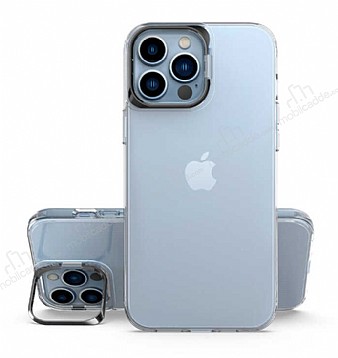 Eiroo Lens Stand iPhone 13 Pro Max Siyah Kamera effaf Silikon Klf