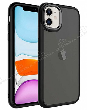 Eiroo Luxe iPhone 11 Buzlu Silikon Kenarl Siyah Rubber Klf