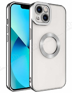 Eiroo Luxury Clear iPhone 14 Plus Kamera Korumal Silver Silikon Klf