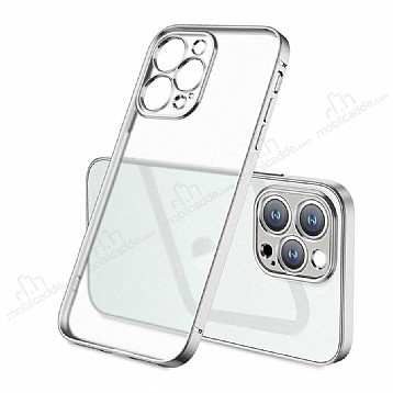 Eiroo Matte Crystal iPhone 12 Pro Max Kamera Korumal Silver Rubber Klf