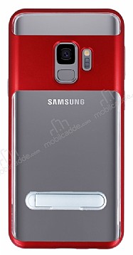 Eiroo Mixx Hybrid Samsung Galaxy S9 Krmz Kenarl Standl Silikon Klf