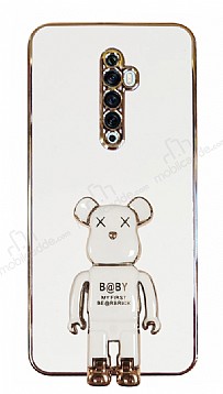 Eiroo Oppo Reno2 Z Baby Bear Standl Beyaz Silikon Klf