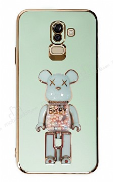 Eiroo Samsung Galaxy J8 Candy Bear Standl Yeil Silikon Klf