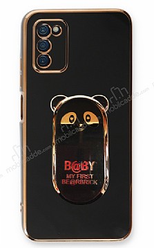 Eiroo Samsung Galaxy A03s Baby Panda Standl Siyah Silikon Klf
