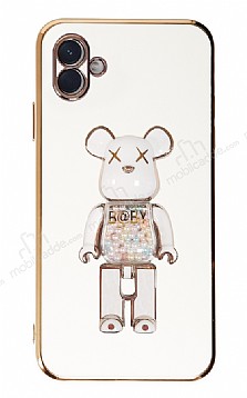 Eiroo Samsung Galaxy A04 Candy Bear Standl Beyaz Silikon Klf