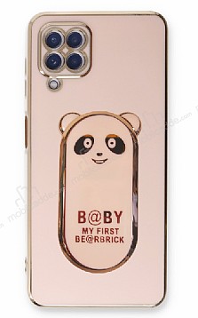 Eiroo Samsung Galaxy A12 Baby Panda Standl Pembe Silikon Klf