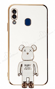 Eiroo Samsung Galaxy A20 / A30 Baby Bear Standl Beyaz Silikon Klf