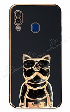 Eiroo Samsung Galaxy A20 / A30 Bulldog Standl Siyah Silikon Klf