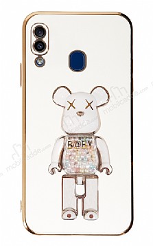 Eiroo Samsung Galaxy A20 / A30 Candy Bear Standl Beyaz Silikon Klf