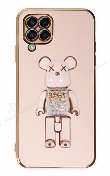 Eiroo Samsung Galaxy A22 4G Candy Bear Standl Pembe Silikon Klf