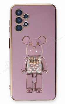 Eiroo Samsung Galaxy A32 4G Candy Bear Standl Mor Silikon Klf