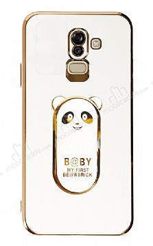 Eiroo Samsung Galaxy J8 Baby Panda Standl Beyaz Silikon Klf