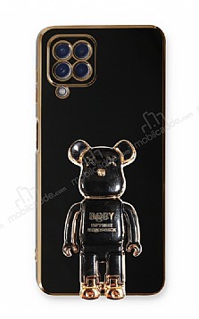 Eiroo Samsung Galaxy M32 Baby Bear Standl Siyah Silikon Klf