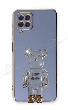 Eiroo Samsung Galaxy M32 Baby Bear Standl Mavi Silikon Klf