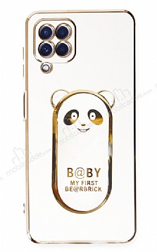 Eiroo Samsung Galaxy M32 4G Baby Panda Standl Beyaz Silikon Klf
