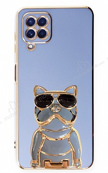 Eiroo Samsung Galaxy M32 Bulldog Standl Mavi Silikon Klf