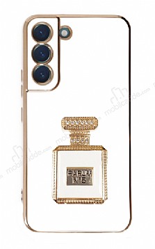 Eiroo Samsung Galaxy S22 5G Aynal Parfm Standl Beyaz Silikon Klf