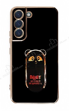 Eiroo Samsung Galaxy S22 Plus 5G Baby Panda Standl Siyah Silikon Klf
