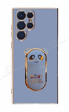 Eiroo Samsung Galaxy S22 Ultra 5G Baby Panda Standl Mavi Silikon Klf
