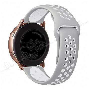 Eiroo Samsung Galaxy Watch Active 2 Silikon Spor Gri-Beyaz Kordon (44 mm)