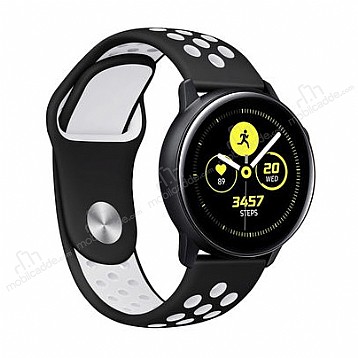 Eiroo Samsung Galaxy Watch Active 2 Silikon Spor Siyah-Beyaz Kordon (44 mm)