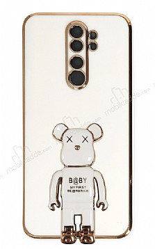 Eiroo Xiaomi Redmi Note 8 Pro Baby Bear Standl Beyaz Silikon Klf