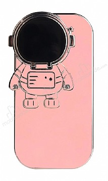 iPhone 11 Pro Astronot Kamera Korumal Standl Pembe Silikon Klf