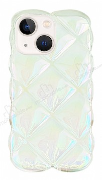 iPhone 13 3D Glitter Elmas Beyaz Silikon Klf