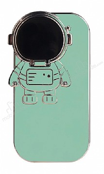 iPhone 13 Pro Astronot Kamera Korumal Standl Yeil Silikon Klf