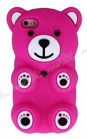 Eiroo iPhone SE / 5 / 5S Teddy Bear Koyu Pembe Silikon Klf
