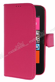 Nokia Lumia 530 Czdanl Yan Kapakl Pembe Deri Klf