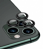Apple iPhone 12 Pro 6.1 in Metal Kenarl Cam Siyah Kamera Lensi Koruyucu
