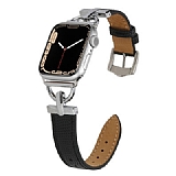 Apple Watch 7 Silver-Siyah Metal Deri Kordon (45 mm)