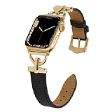 Apple Watch Gold-Siyah Metal Deri Kordon (44 mm)