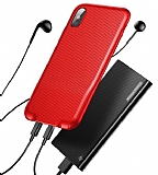 Baseus Audio Case iPhone X / XS ift Lightning Girili Krmz Rubber Klf