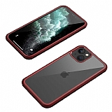 Dafoni Extra iPhone 13 Mini 360 Derece Koruma Cam Krmz Klf