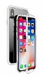 Dafoni Glass Guard iPhone XS Max Metal Kenarl Cam Silver Klf