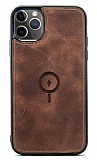 Dafoni iPhone 13 Pro MagSafe zellikli Gerek Deri Kahverengi Rubber Klf