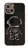 Eiroo Astronot iPhone 13 Standl Siyah Silikon Klf