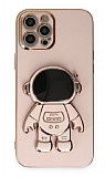 Eiroo Astronot iPhone 12 Pro Standl Pembe Silikon Klf