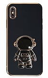 Eiroo Astronot iPhone XS Max Standl Siyah Silikon Klf