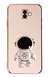Eiroo Astronot Samsung Galaxy J6 Plus Standl Pembe Silikon Klf