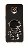 Eiroo Astronot Xiaomi Redmi Note 9 Pro Max Standl Siyah Silikon Klf