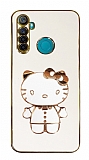 Eiroo Aynal Kitty Realme 6i Standl Beyaz Silikon Klf