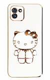 Eiroo Aynal Kitty Samsung Galaxy A03 Standl Beyaz Silikon Klf