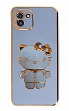 Eiroo Aynal Kitty Samsung Galaxy A03 Standl Mavi Silikon Klf