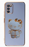 Eiroo Aynal Kitty Samsung Galaxy A03s Standl Mavi Silikon Klf